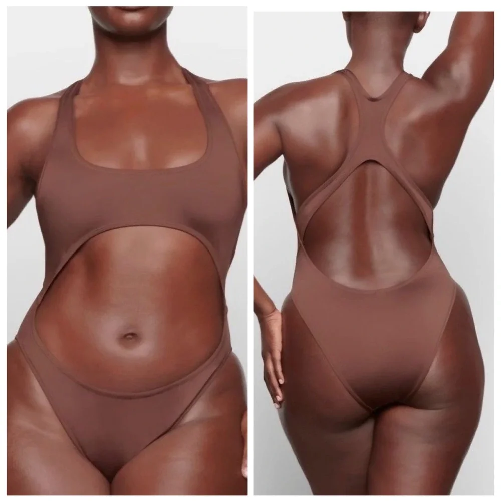 SKIMS‎ Swim Cutout Monokini Cocoa Brown One Piece Swimsuit XL NWT